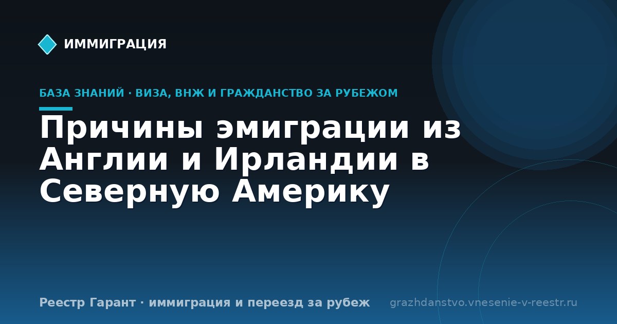 Причины эмиграции из Англии и Ирландии в Северную Америку