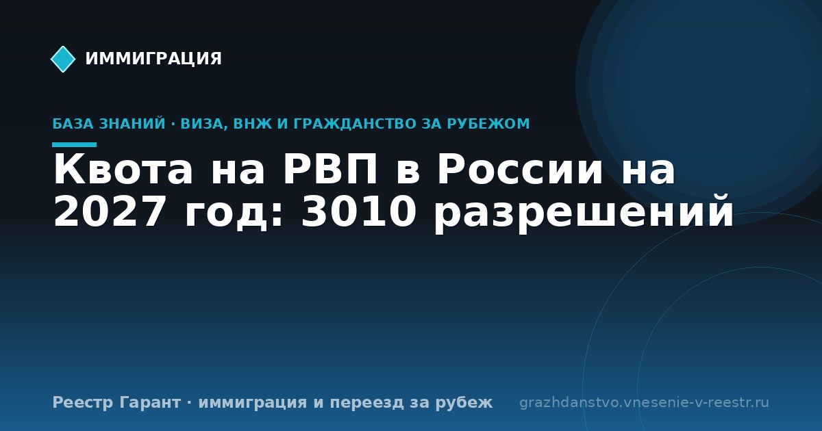 Квота на РВП в России на 2027 год: 3010 разрешений