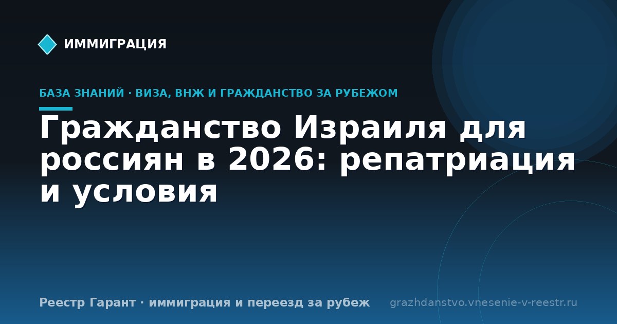 Гражданство Израиля для россиян в 2026: репатриация и условия