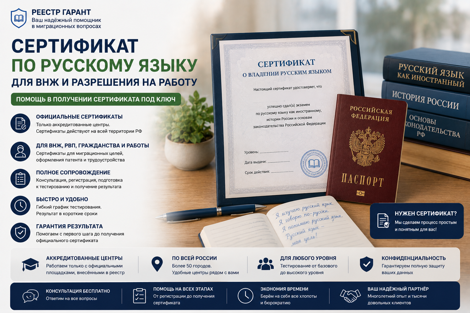 Образец документа — Сертификат по русскому языку для ВНЖ: помощь | Реестр Гарант